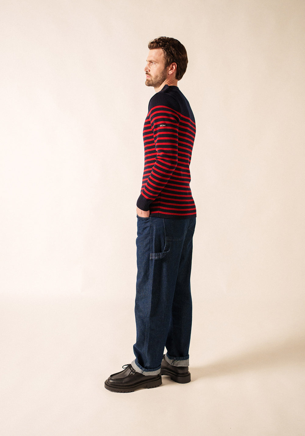 Pull marin rayé Rochefort - en laine mérinos (NAVY/MEDOC)