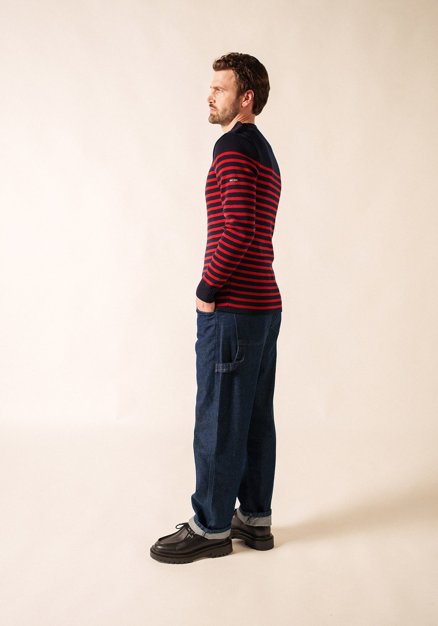 Pull marin rayé Rochefort - en laine mérinos (NAVY/MEDOC)