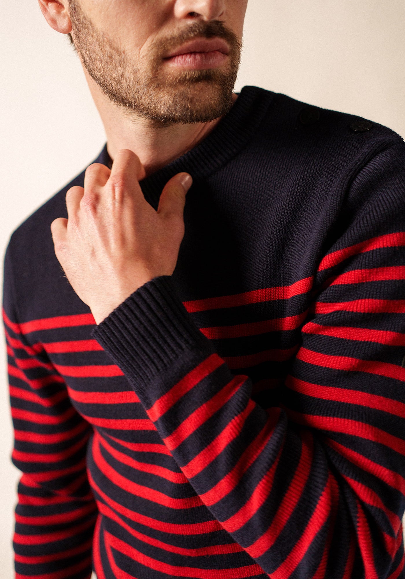 Pull marin rayé Rochefort - en laine mérinos (NAVY/MEDOC)