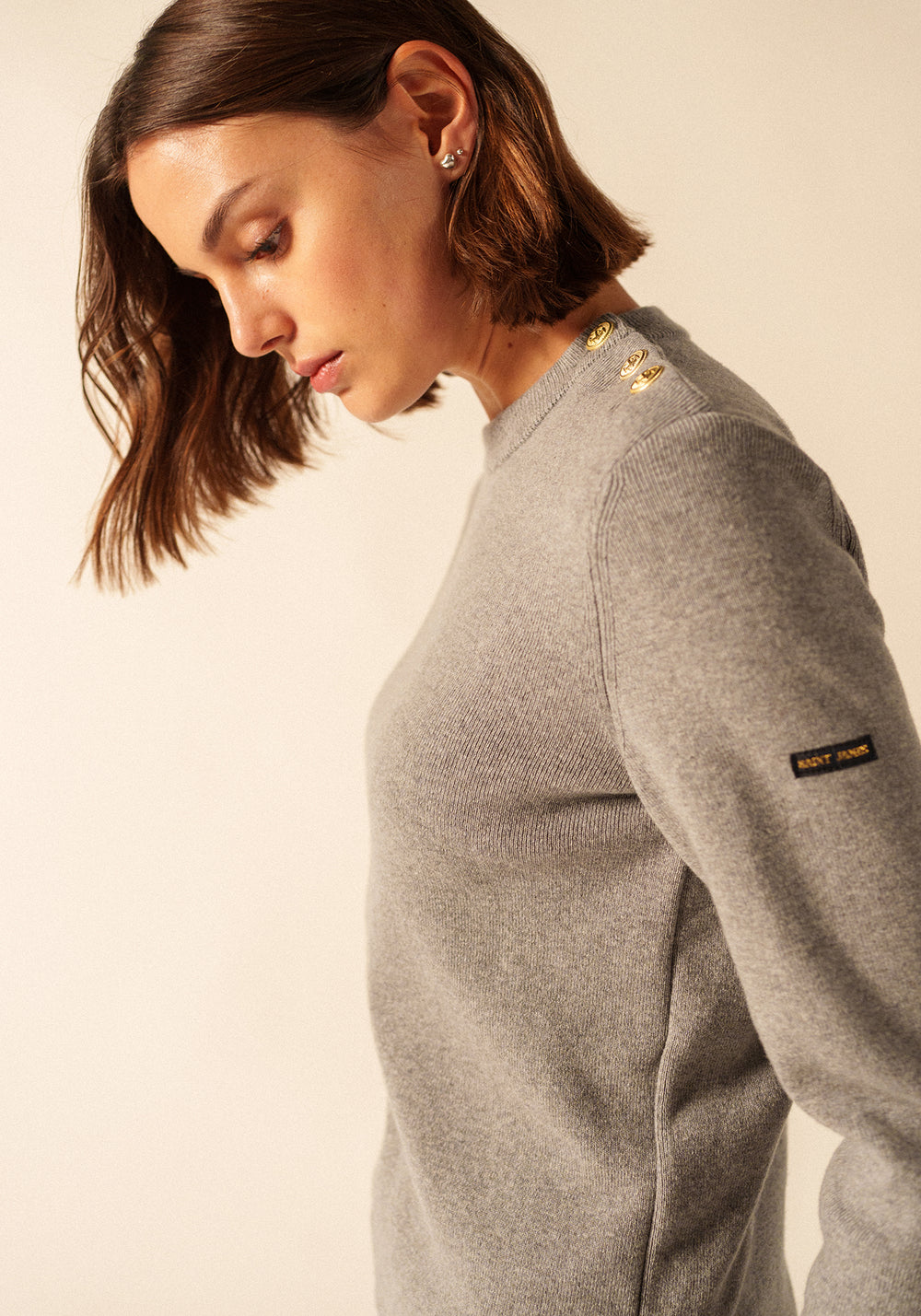 Pull marin uni Brégançon - en cachemire (GRIS CHINE)